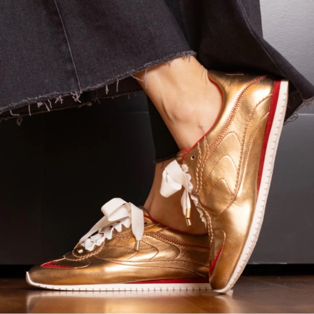 BIRDIES Sneakers Shoes Speedgirl Gold Metal Leather 8 NEW NIB - Picture 3 of 3